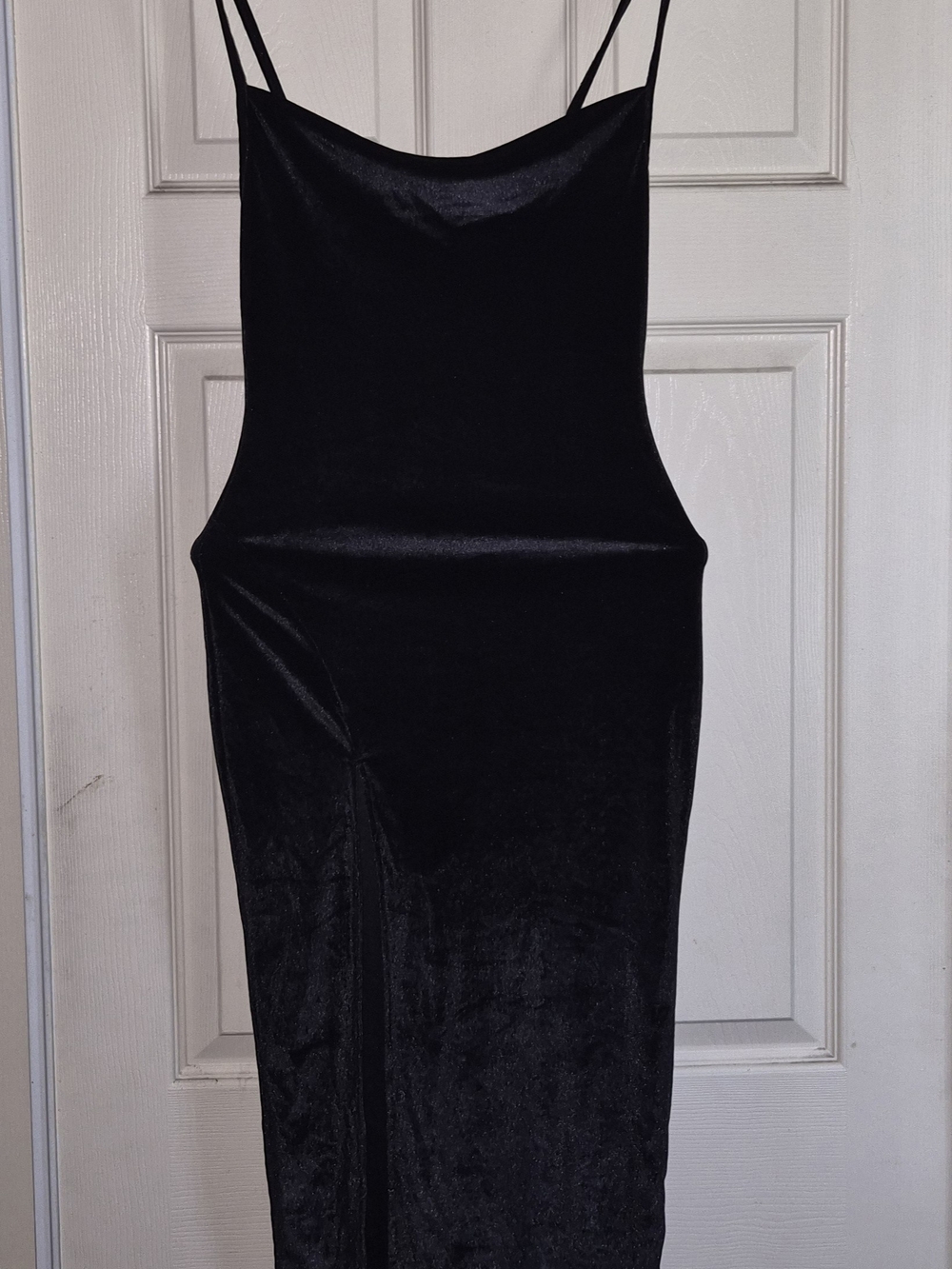 Black Velvet Midi Slip Dress with Spaghetti Straps